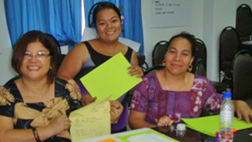 Working group in Federated States of Micronesia. They are developing a Results Matrix to describe their new plans for Monitoring and Evaluation.