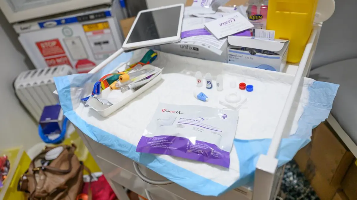 A nurse's station with clinical gear and testing equipment.