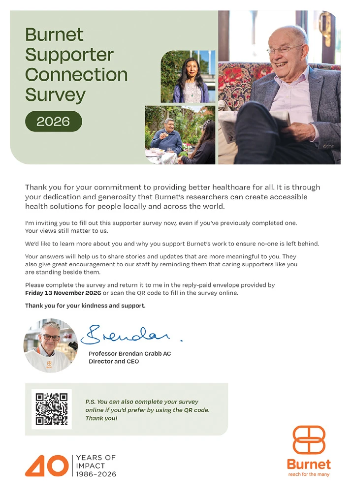 A letter written by Burnet Director and CEO Brendan Crabb to a Burnet donor thanking them for support.
