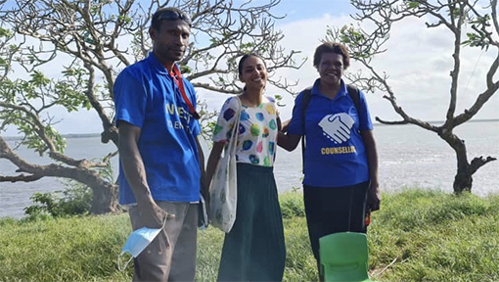 Image: RID-TB Public Health team members – seen here in David’s Town, Daru, Papua New Guinea in July 2022 – were happy to return to routine TB contact tracing activities. Credit: Burnet Institute.
