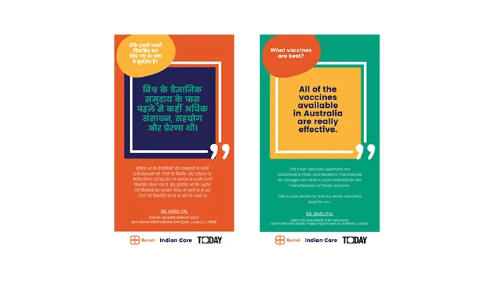 Multilingual posters explaining all COVID-19 vaccines are safe and effective.