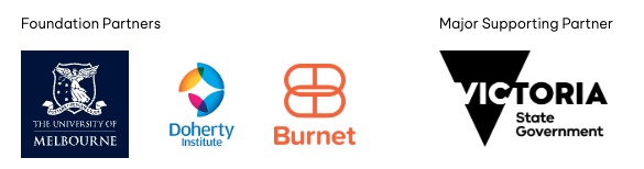 Pictured are logos of foundation partners The Doherty Institute and Burnet Institute, as well as a logo of AIID's major supporting partner Victoria State Government.