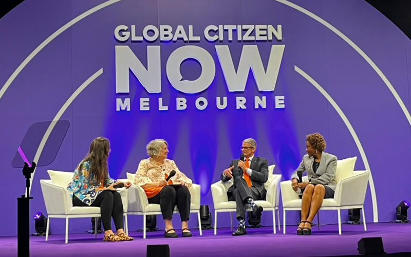 A panel discussion, with (from left) host Jenna Clarke speaks with Lady Roslyn Morauta, Brendan Crabb and Marie-Ange Saraka-Yao.